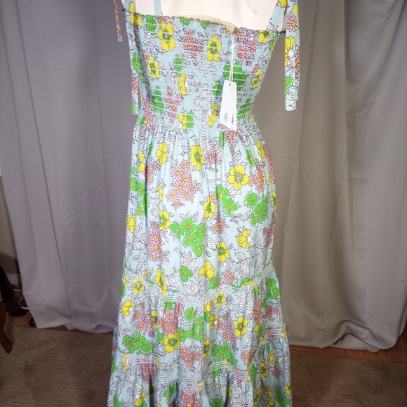 Tory Burch Pink and Green Pleated Strapless Sundress - Picture 3 of 3